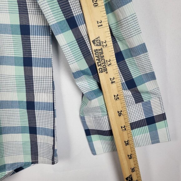 Wrangler Plaid Spellout Shirt Mens XL Tall Blue Green Button Up Western NWT - Picture 9 of 16